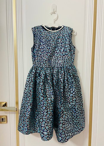 Mavi Yılan Desenli Pilili Midi Elbise - Görsel 8