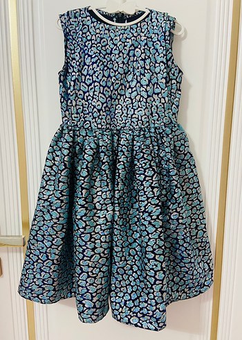 Mavi Yılan Desenli Pilili Midi Elbise - Görsel 7