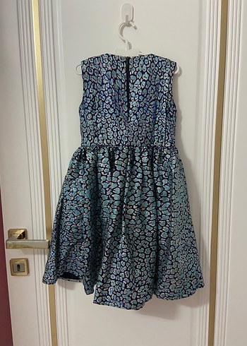 Mavi Yılan Desenli Pilili Midi Elbise - Görsel 4