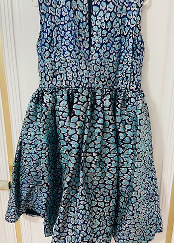 Mavi Yılan Desenli Pilili Midi Elbise - Görsel 2