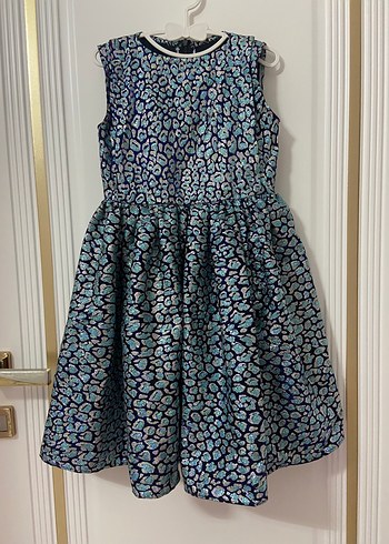 Mavi Yılan Desenli Pilili Midi Elbise - Görsel 6