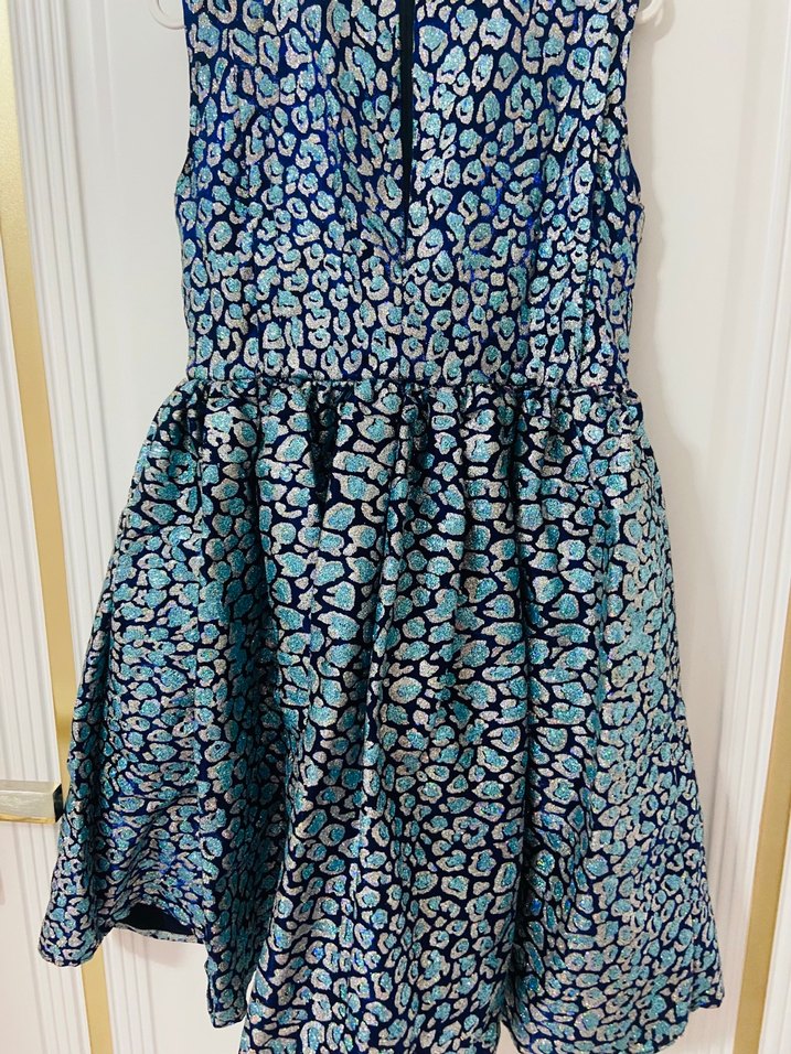 Mavi Yılan Desenli Pilili Midi Elbise - Görsel 2