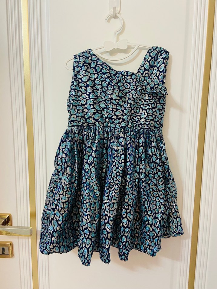 Kolsuz, Pilili, V Yakalı Renkli Kız Elbisesi - Görsel 5