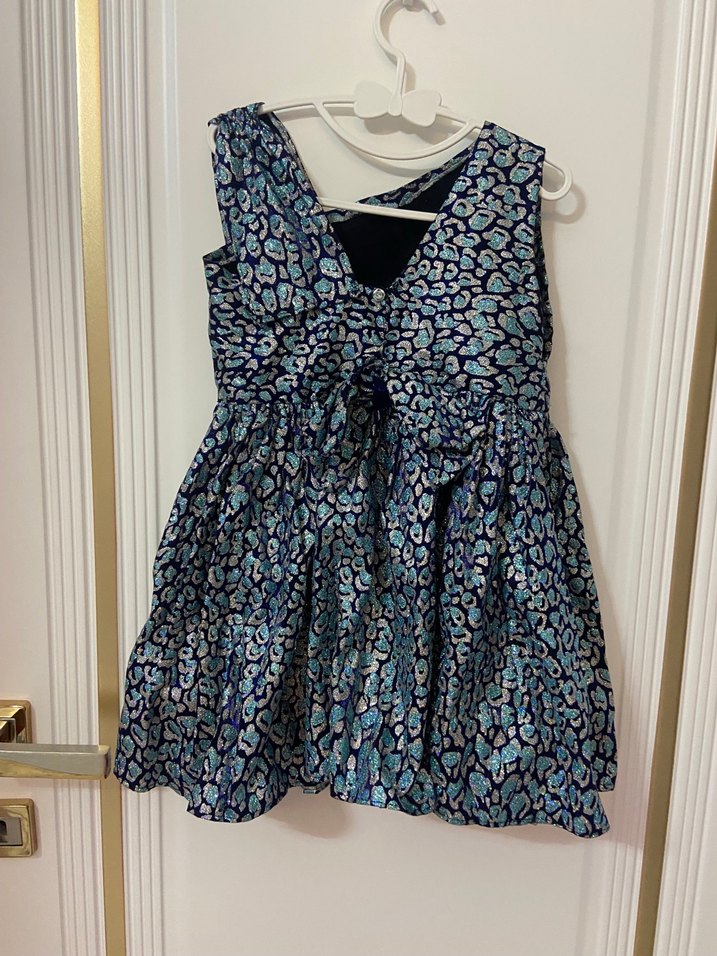 Kolsuz, Pilili, V Yakalı Renkli Kız Elbisesi - Görsel 3