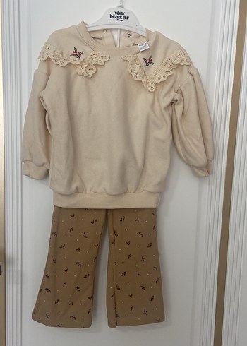 Nakışlı Bej Kız Çocuk Triko Sweatshirt - Görsel 3