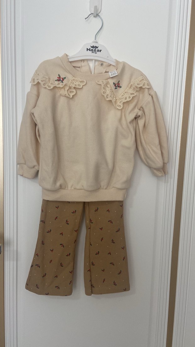 Nakışlı Bej Kız Çocuk Triko Sweatshirt - Görsel 3