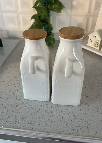 Beyaz porselen 2 li Yağ ve Sirke Şişesi Seti - Görsel 2