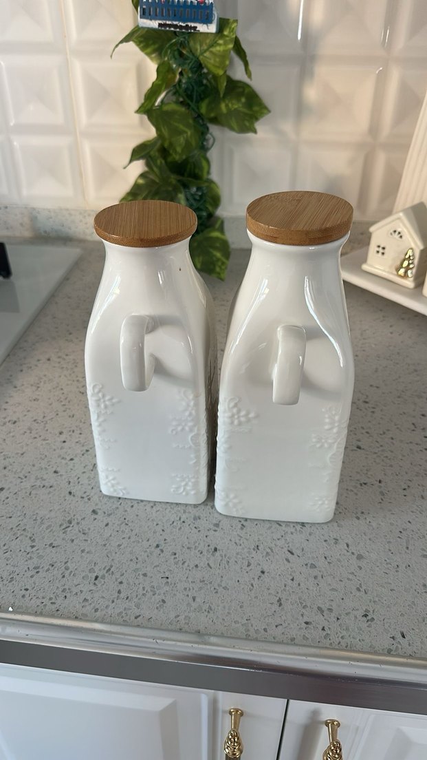Beyaz porselen 2 li Yağ ve Sirke Şişesi Seti - Görsel 2