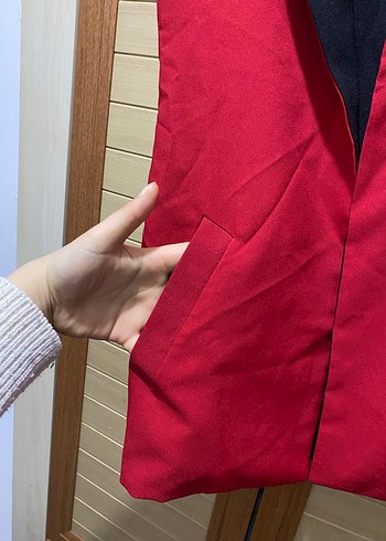 Kırmızı Drapeli Kadın Yelek - Görsel 4