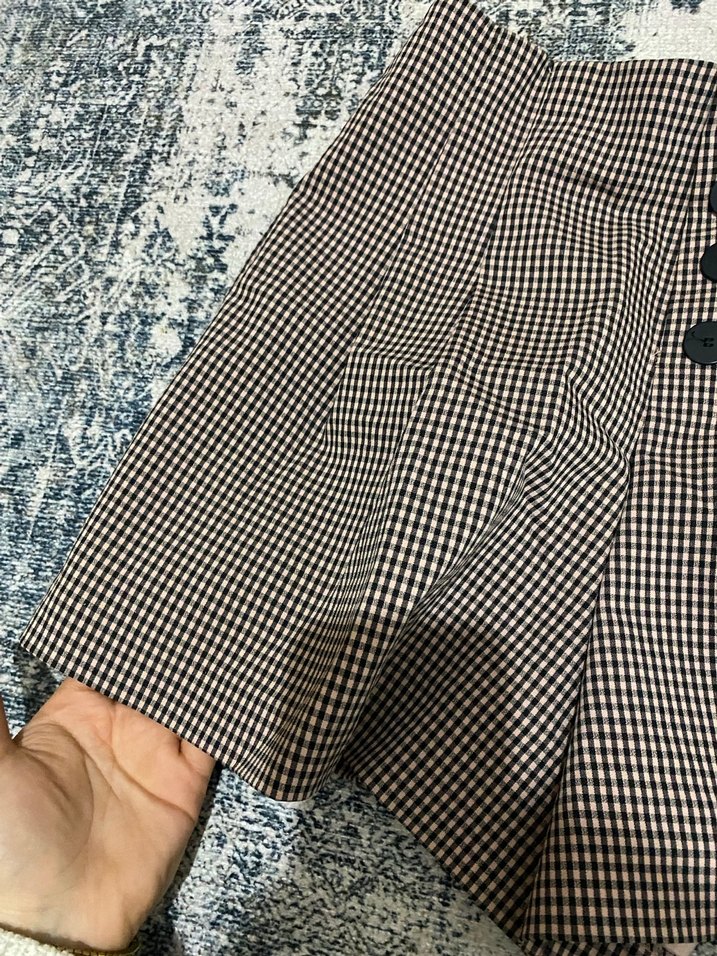 Düğmeli Kahverengi Ekose Mini Şort - Görsel 2