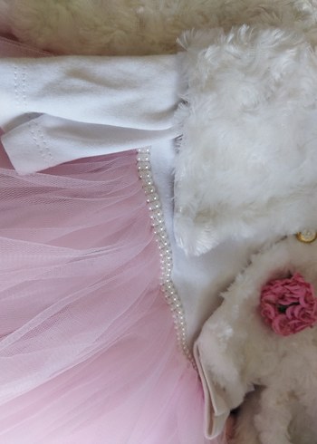 HelloBaby Kız Çocuk Pudra Tül Elbise, Kürk Detaylı
