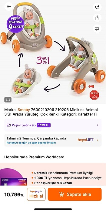 Diğer Smoby Minikiss Babywalker Yürüteç