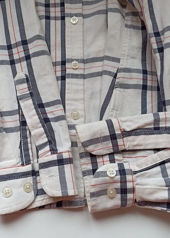 Kadın Beyaz Ekose Uzun Kollu Gömlek - Görsel 4