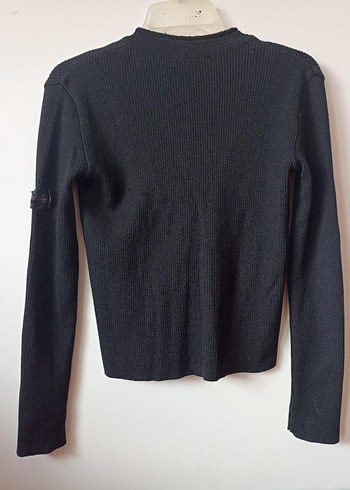 Düğmeli Siyah V Yaka Yünlü Triko Hırka - Görsel 2