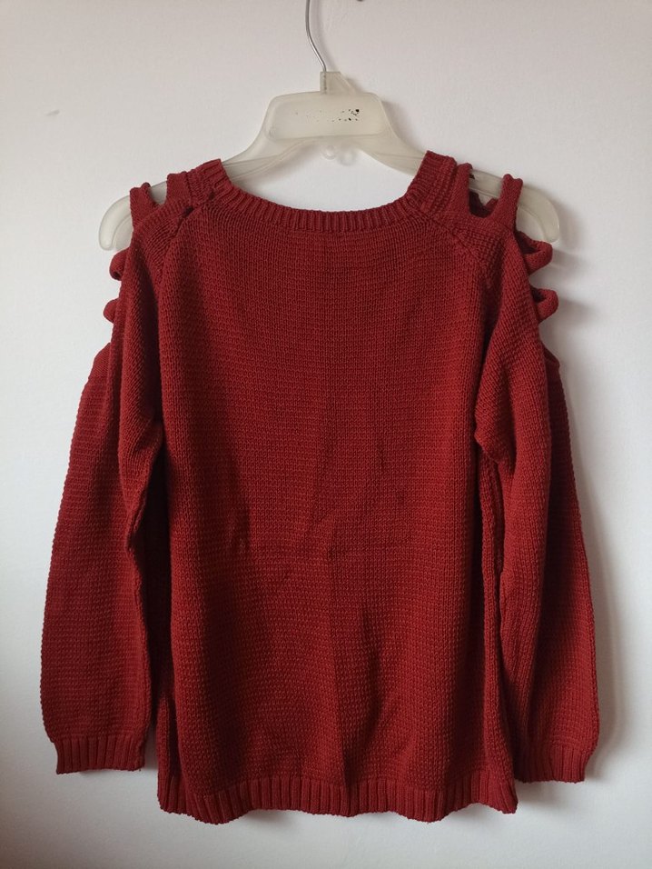 Kırmızı Örgü Uzun Kollu Kadın Kazak - Görsel 2