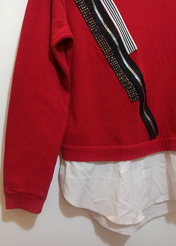 Kemer Detaylı Kırmızı Kadın Sweatshirt - Görsel 2