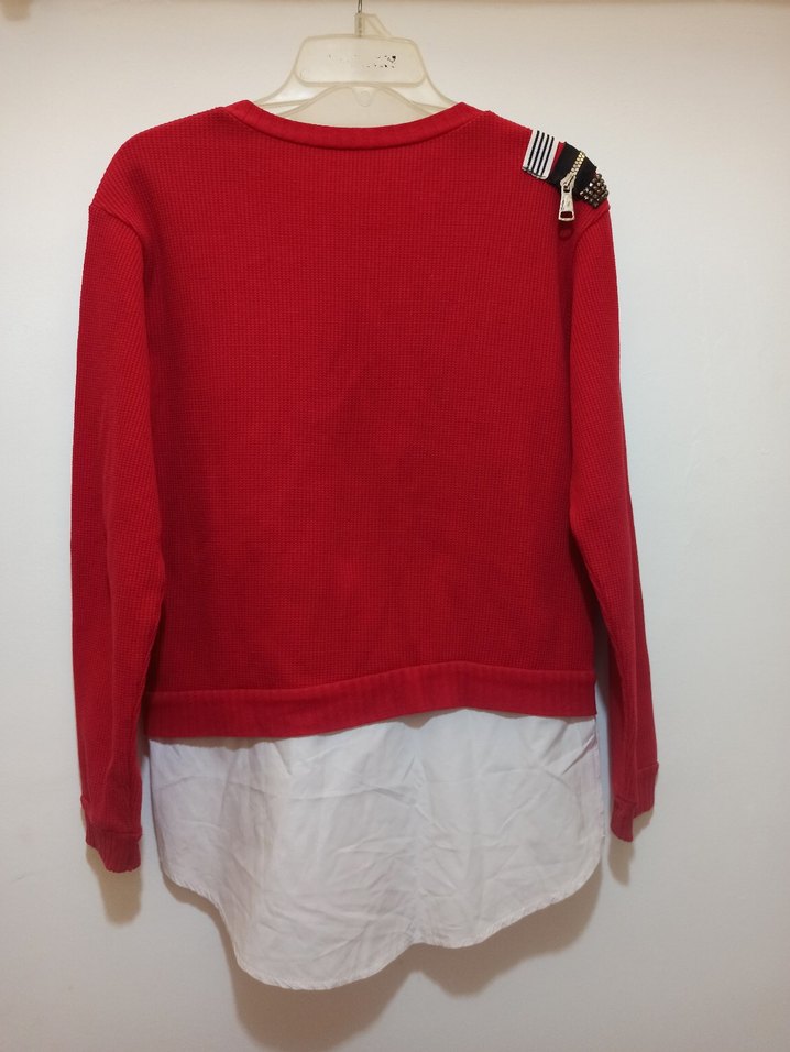 Kemer Detaylı Kırmızı Kadın Sweatshirt - Görsel 3