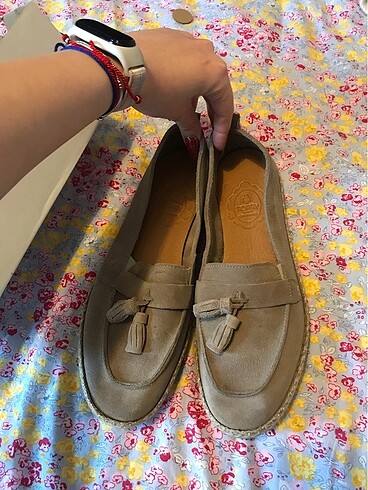 Deri loafer bej süet