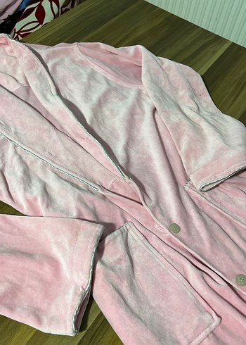 Uzun Pembe Kadın Sabahlık Bol Kesim - Görsel 2