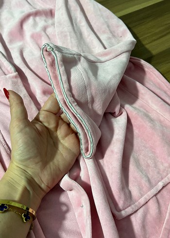 Uzun Pembe Kadın Sabahlık Bol Kesim - Görsel 5