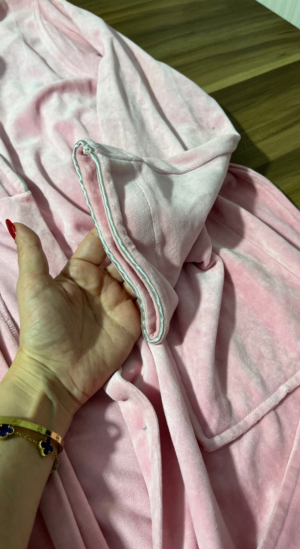 Uzun Pembe Kadın Sabahlık Bol Kesim - Görsel 5