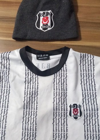 BJK Logolu Gri Beyaz Erkek Tişört - Görsel 2