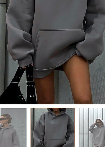 Gri Oversize Kadın Sweatshirt - Görsel 2