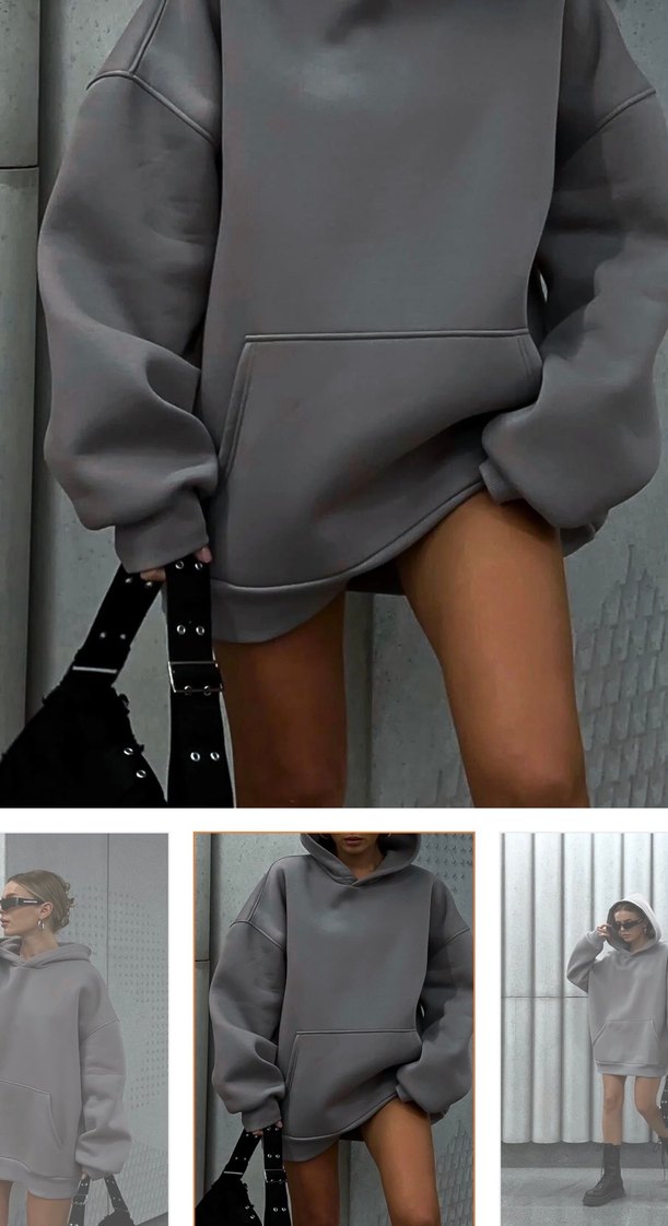 Gri Oversize Kadın Sweatshirt - Görsel 2