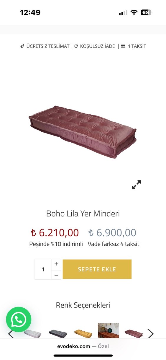 Boho gül kurusu Renkli Etnik Desenli Yer Minderi - Görsel 2