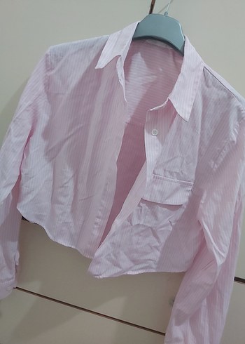 Zara Düğmeli Pembe Kadın crop Gömlek