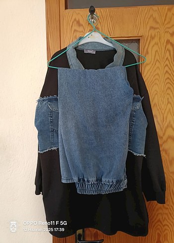 xl Beden siyah Renk Siyah Kot Detaylı Gevşek Kesim Kadın tunik ve pantolon