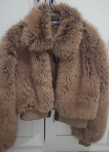 ETİKETLİ SIFIR ÜRÜN.Kahverengi Kadın Suni Kürk Ceket - Görsel 2