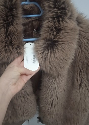 ETİKETLİ SIFIR ÜRÜN.Kahverengi Kadın Suni Kürk Ceket - Görsel 3