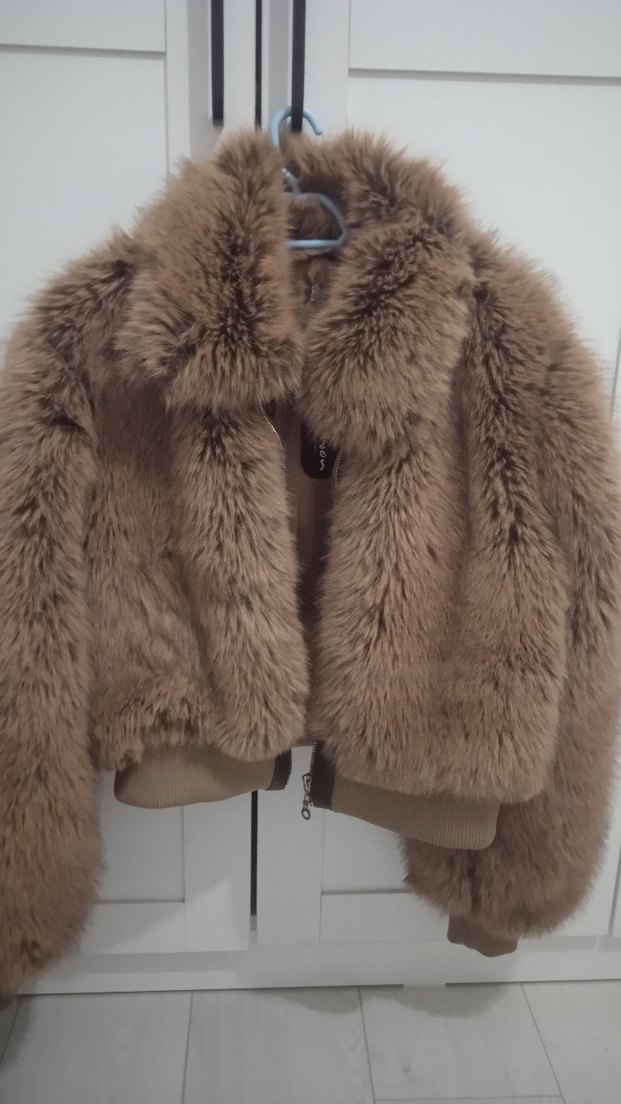 ETİKETLİ SIFIR ÜRÜN.Kahverengi Kadın Suni Kürk Ceket - Görsel 2