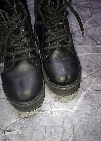 Siyah Deri Platform Topuklu çocuk botu - Görsel 6