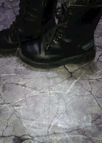 Siyah Deri Platform Topuklu çocuk botu - Görsel 4