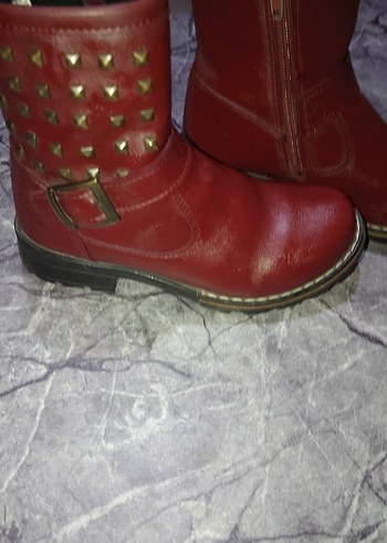 Kırmızı Deri Kadın Botları Tokalı Blok Topuklu - Görsel 3