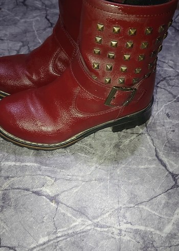 Kırmızı Deri Kadın Botları Tokalı Blok Topuklu - Görsel 2