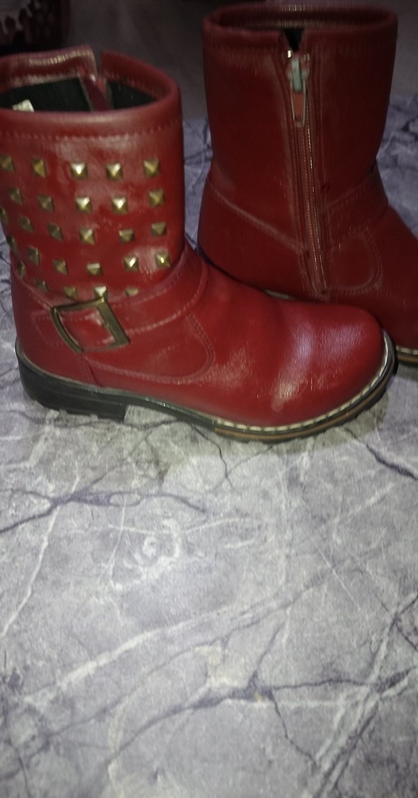Kırmızı Deri Kadın Botları Tokalı Blok Topuklu - Görsel 3
