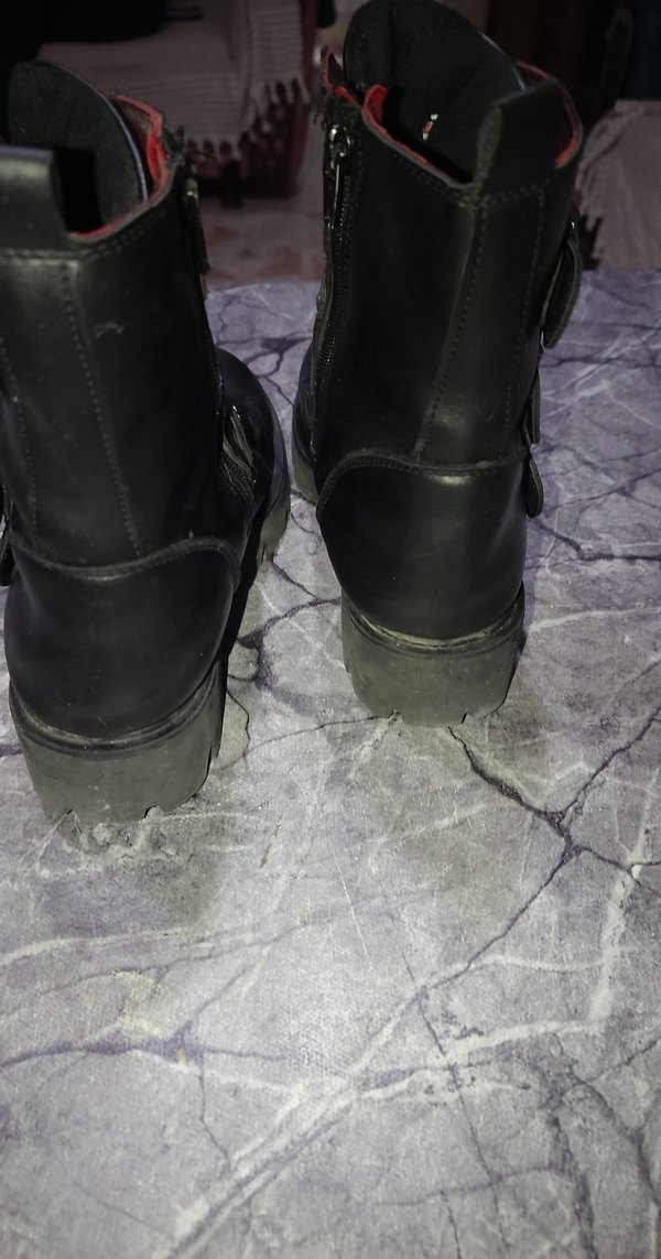 yüksek taban Siyah Deri Tokalı Botlar - Görsel 4