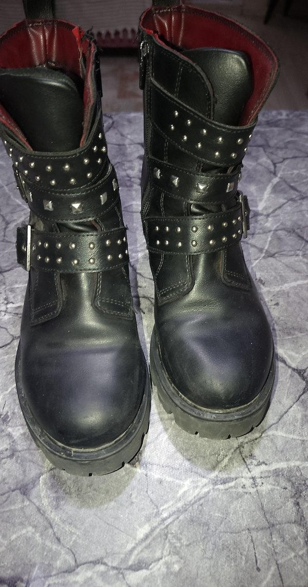 yüksek taban Siyah Deri Tokalı Botlar - Görsel 5