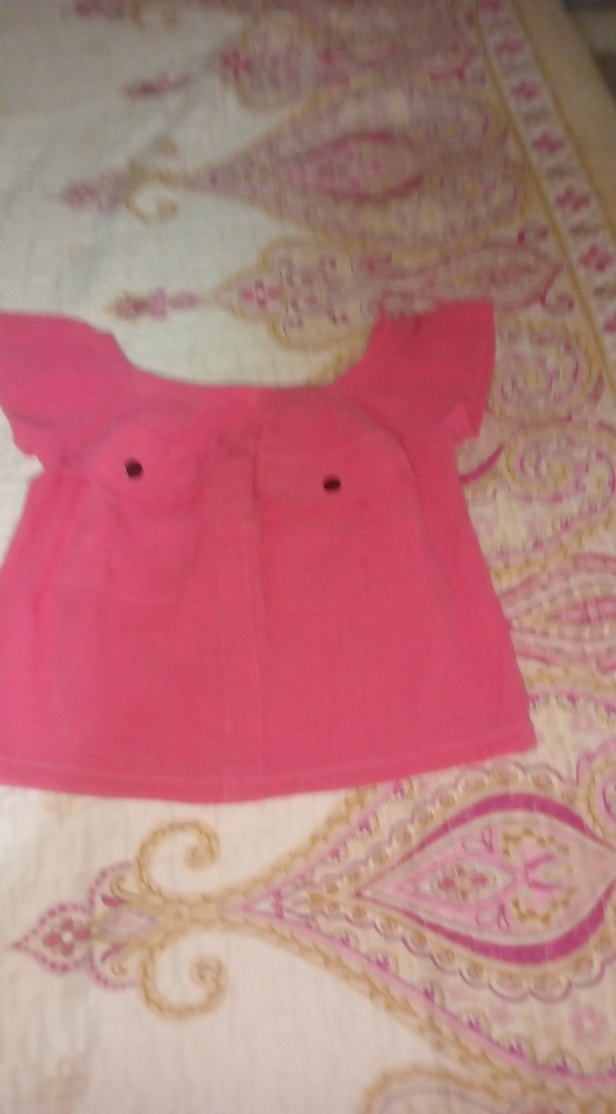 Pembe Keten Kız Bluzu, Kayık Yaka, Düğmeli - Görsel 2