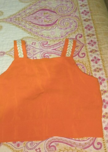 Turuncu Düğmeli Kız Çocuk Askılı Crop Top - Görsel 6