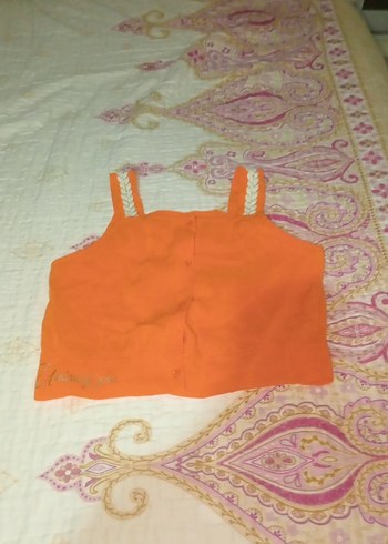 Turuncu Düğmeli Kız Çocuk Askılı Crop Top - Görsel 2