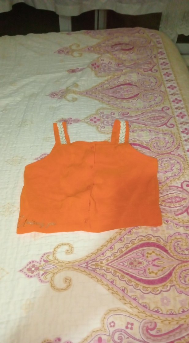 Turuncu Düğmeli Kız Çocuk Askılı Crop Top - Görsel 2