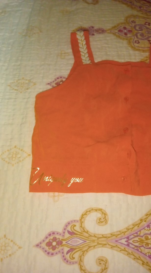 Turuncu Düğmeli Kız Çocuk Askılı Crop Top - Görsel 3