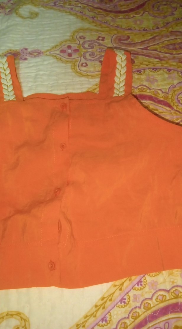 Turuncu Düğmeli Kız Çocuk Askılı Crop Top - Görsel 4