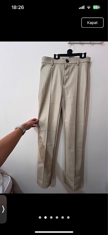 Pull and Bear Deri pantolonten rengi, bej , ekru