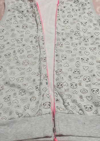 Kız Çocuk Gri Kapüşonlu Fermuarlı Yelek - Görsel 4