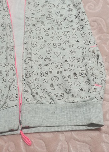 Kız Çocuk Gri Kapüşonlu Fermuarlı Yelek - Görsel 3